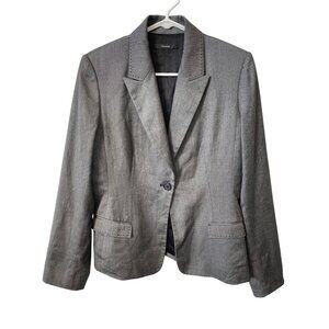 Tahari Blazer Jacket Size Medium Single Button Notch Collar Gray Career Business